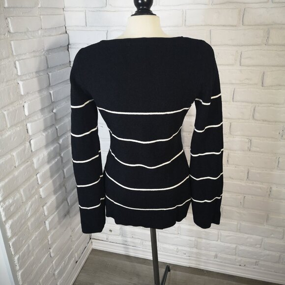 H&M Edition Ladies Size Large Navy w/ White Stripes Round Neck Sweater - Picture 2 of 11